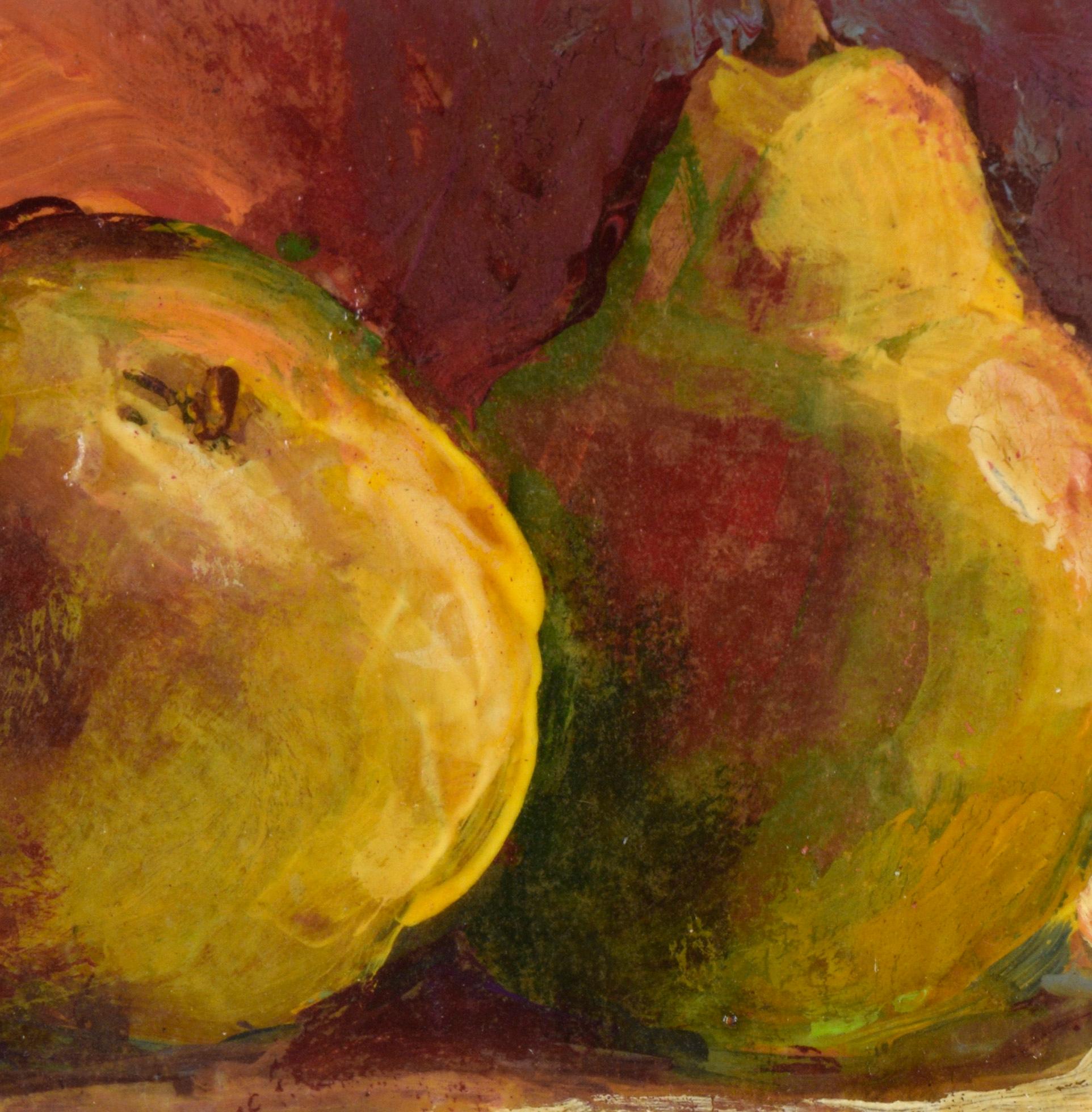 Bodegón de dos peras en acrílico sobre papel de archivo - Still-Life Painting Gris de Christine Cohen