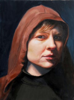 Portrait of a woman wearing a Hoodie, Painting, Oil on Canvas
