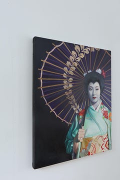 Ritratto di giovane donna come geisha giapponese, pittura, olio su tela