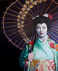 Portrait of a Young Woman as a Japanese Geisha, Painting, Oil on Canvas