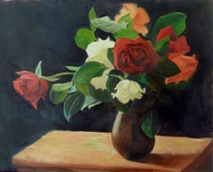Roses, flowers in sunlight, Painting, Oil on Canvas