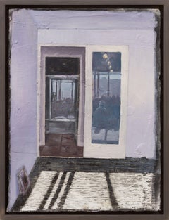 'Open studio door, western sun,' oil, graphite, wax, contemporary, painting