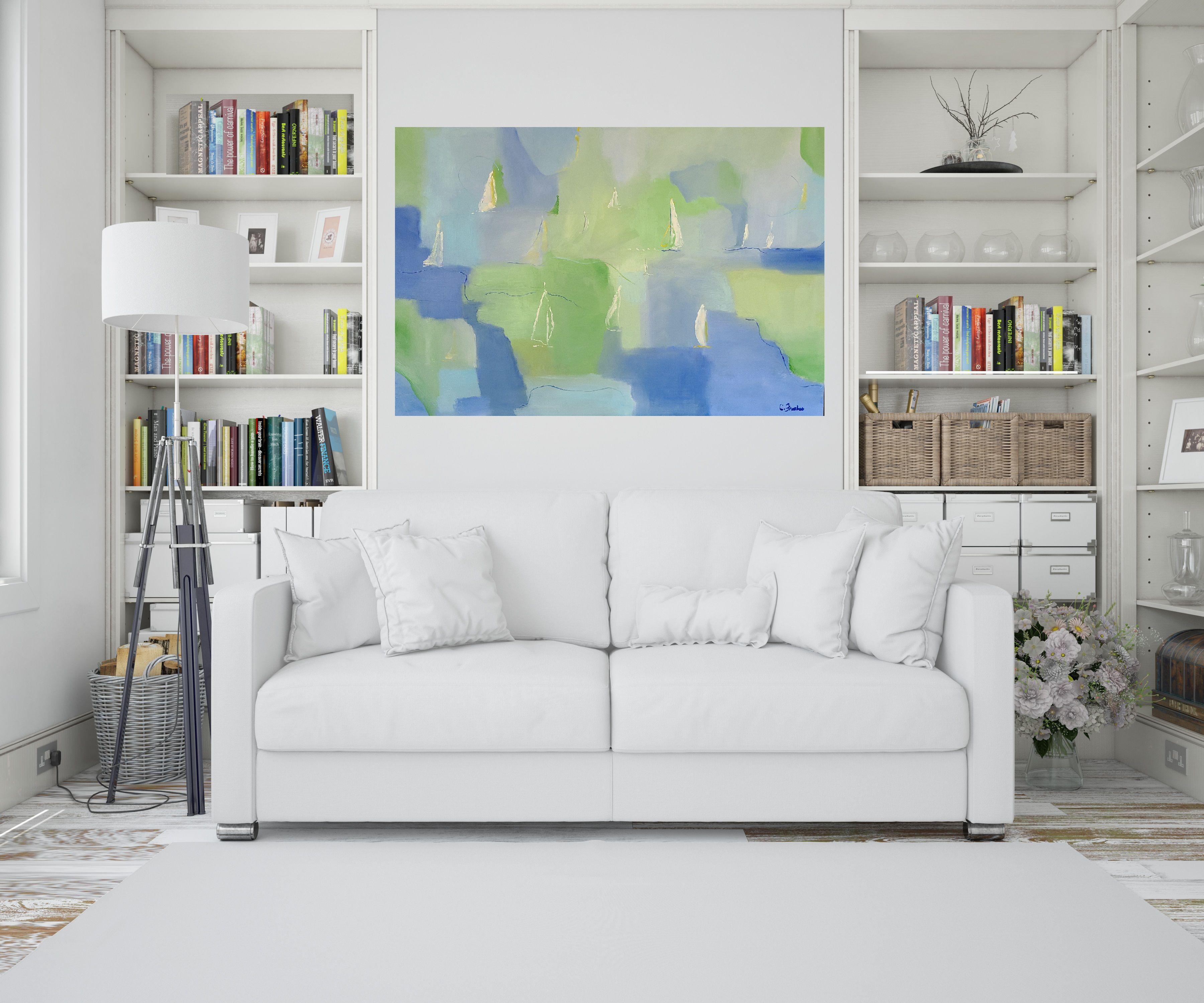 Sailing the Bays is an abstract oil on canvas that represents the five bays that surround the towns of Osterville and Cotuit on Cape Cod. The bays are precious waterways that sailors enjoy for their afternoon sails around this part of the Cape which