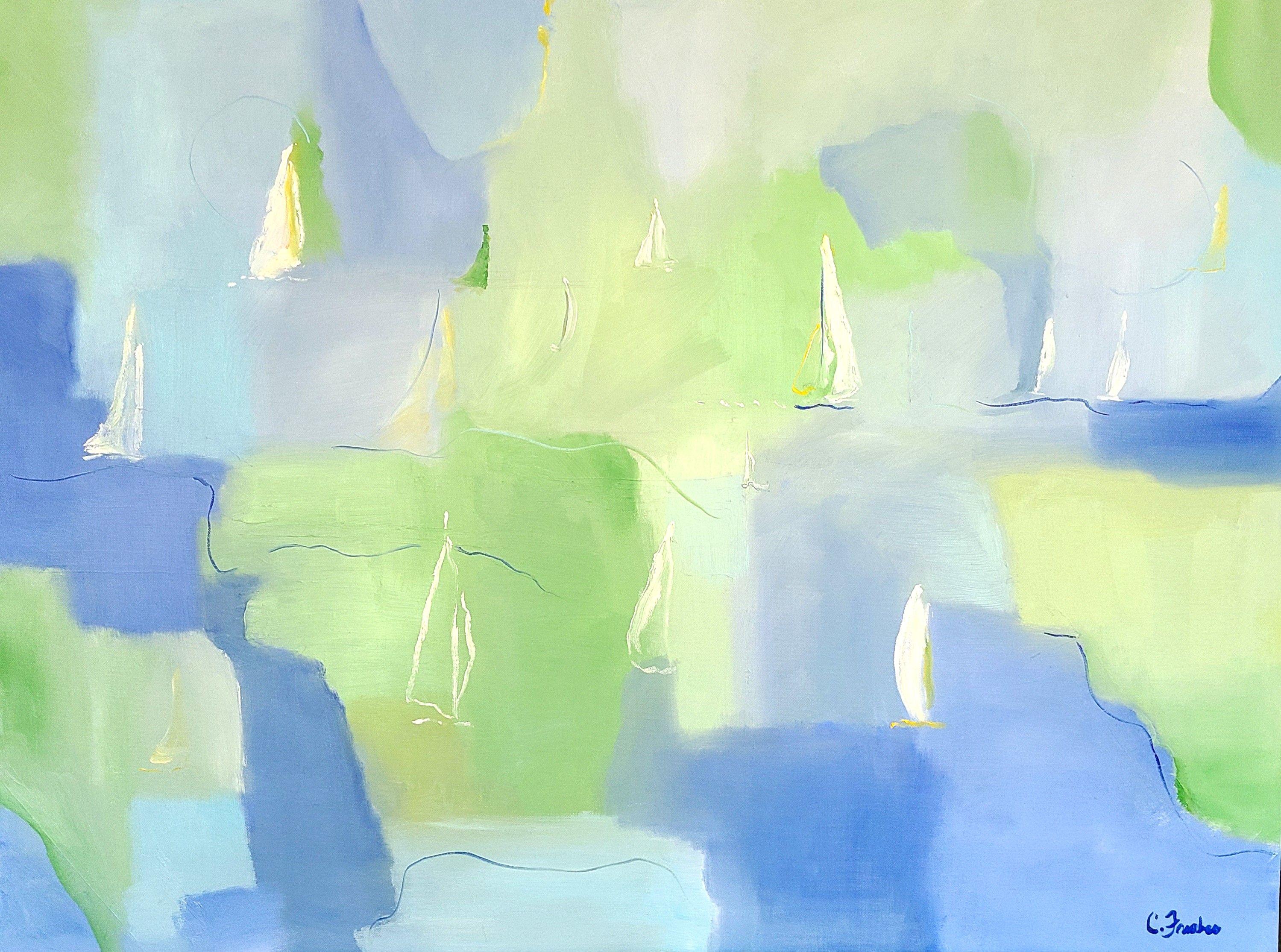 Christine Frisbee Abstract Painting - Sailing The Bays, Painting, Oil on Canvas