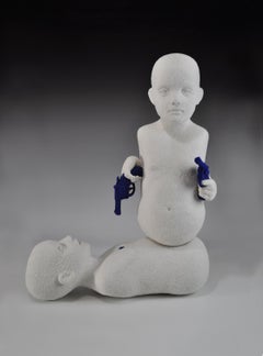LITTLE ANGELS- ceramic sculpture of boy with gun