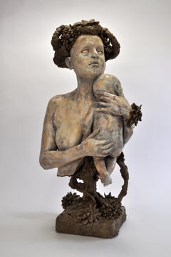 NEXT TIME AROUND- surreal ceramic figurative sculpture of woman and baby 