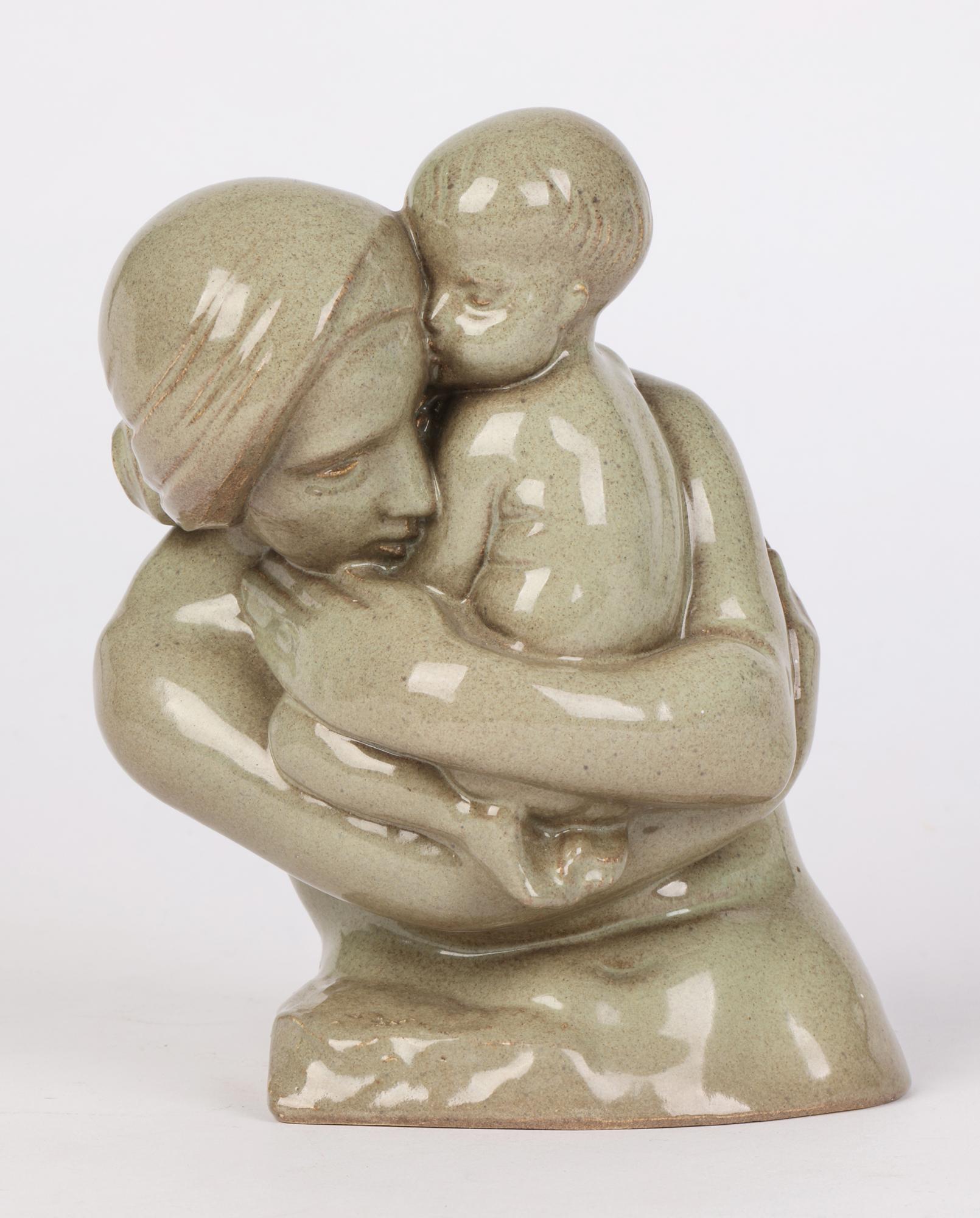 Christine Gregory Art Deco Pottery Mother & Child Glazed Sculpture Dated 1933 For Sale 6