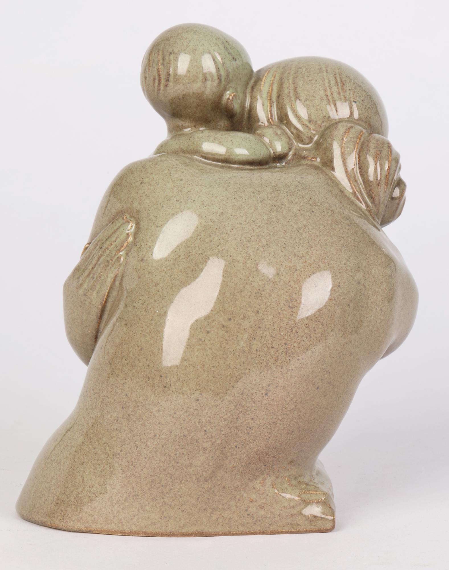 English Christine Gregory Art Deco Pottery Mother & Child Glazed Sculpture Dated 1933 For Sale