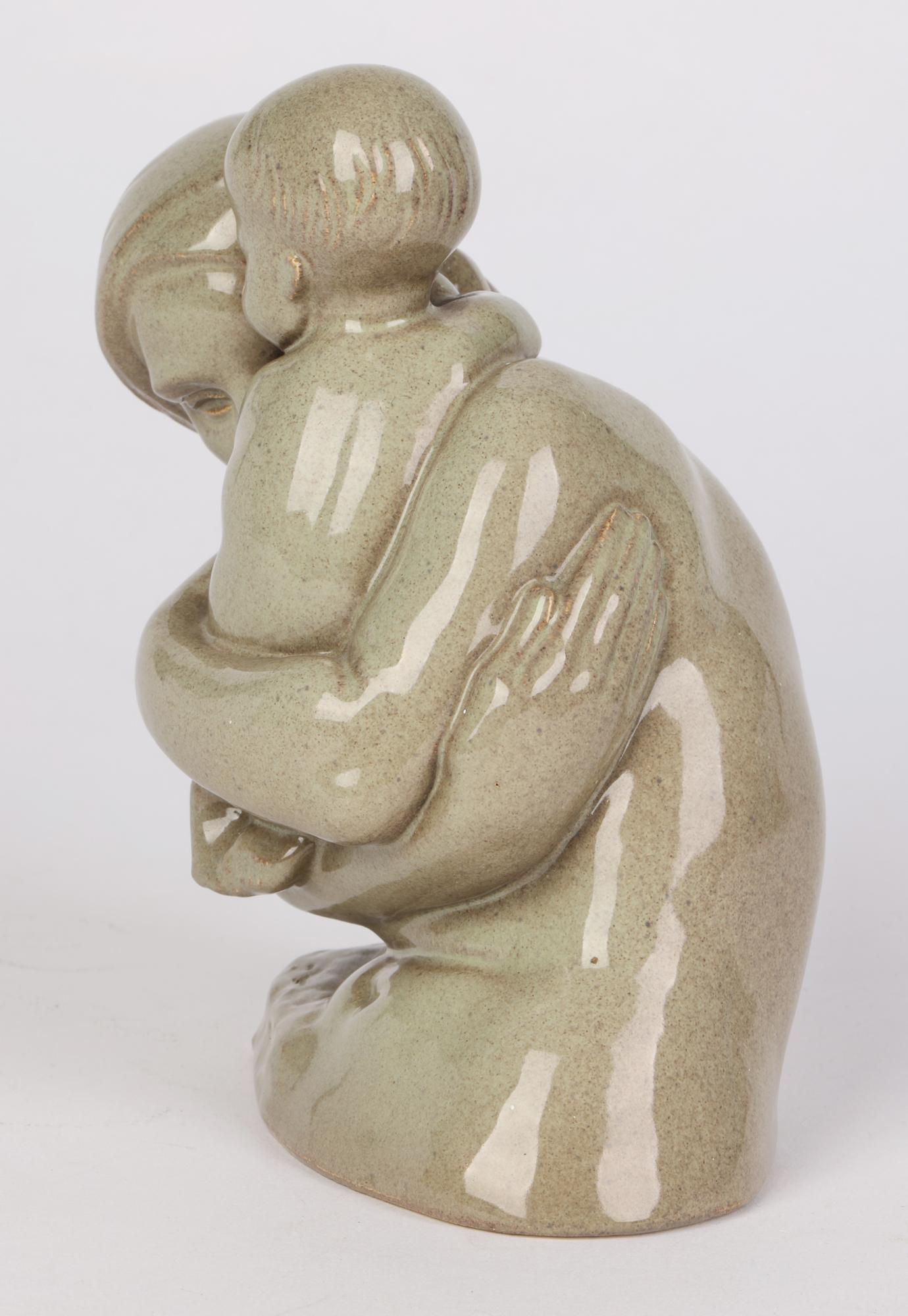 Mid-20th Century Christine Gregory Art Deco Pottery Mother & Child Glazed Sculpture Dated 1933 For Sale