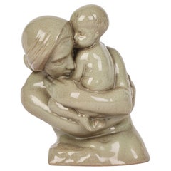 Christine Gregory Art Deco Pottery Mother & Child Glazed Sculpture Dated 1933