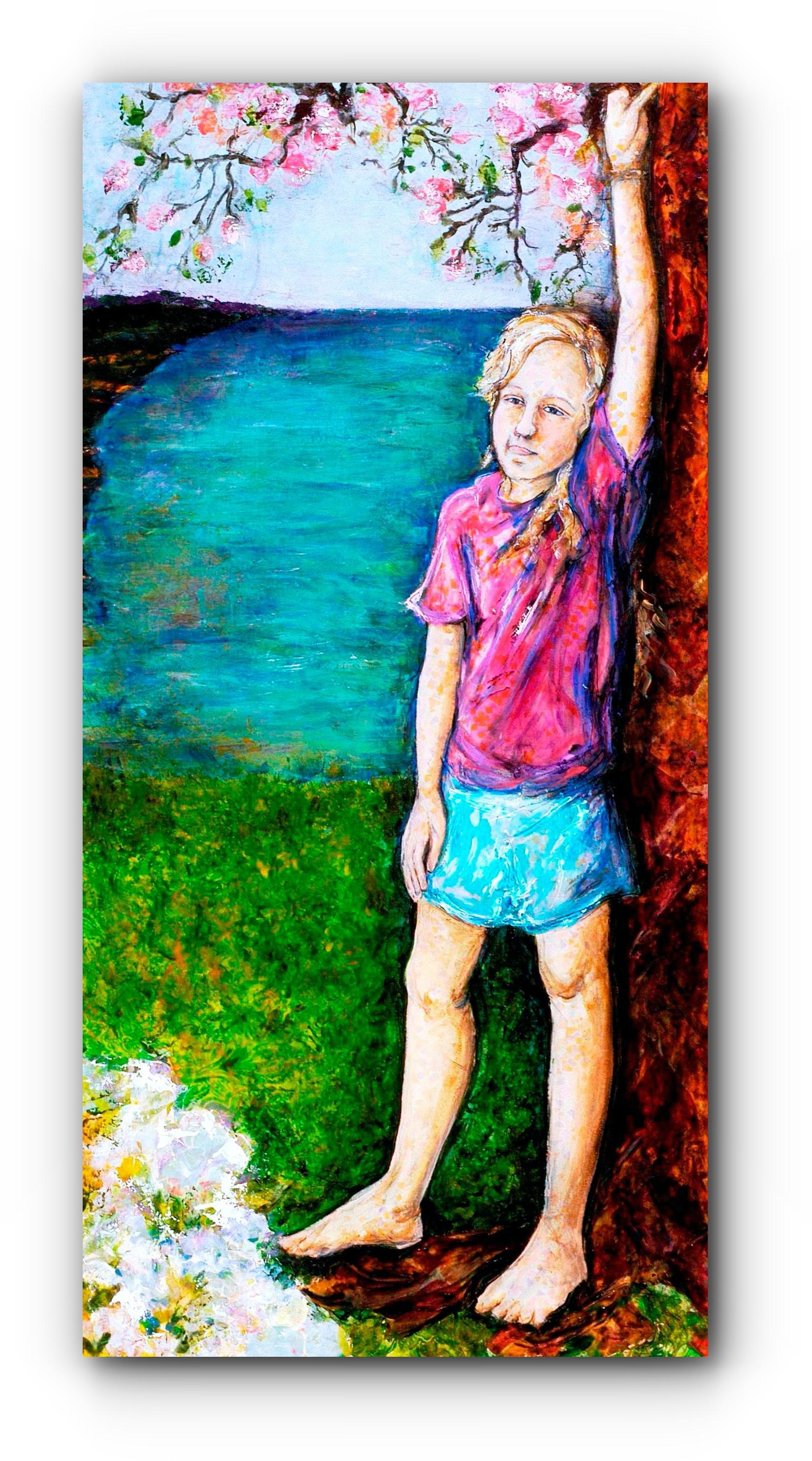 Bois de chien (Grande peinture de portrait d'une jeune fille contemporaine) - Painting de Christine Ilewski-Huelsmann