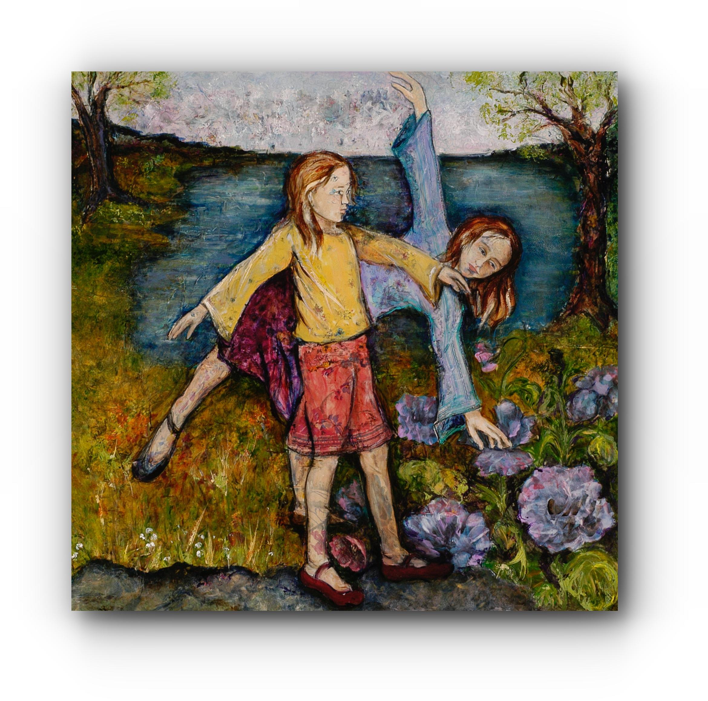 Christine Ilewski-Huelsmann Figurative Painting - Duet (Large Contemporary Portrait Painting of Girls)