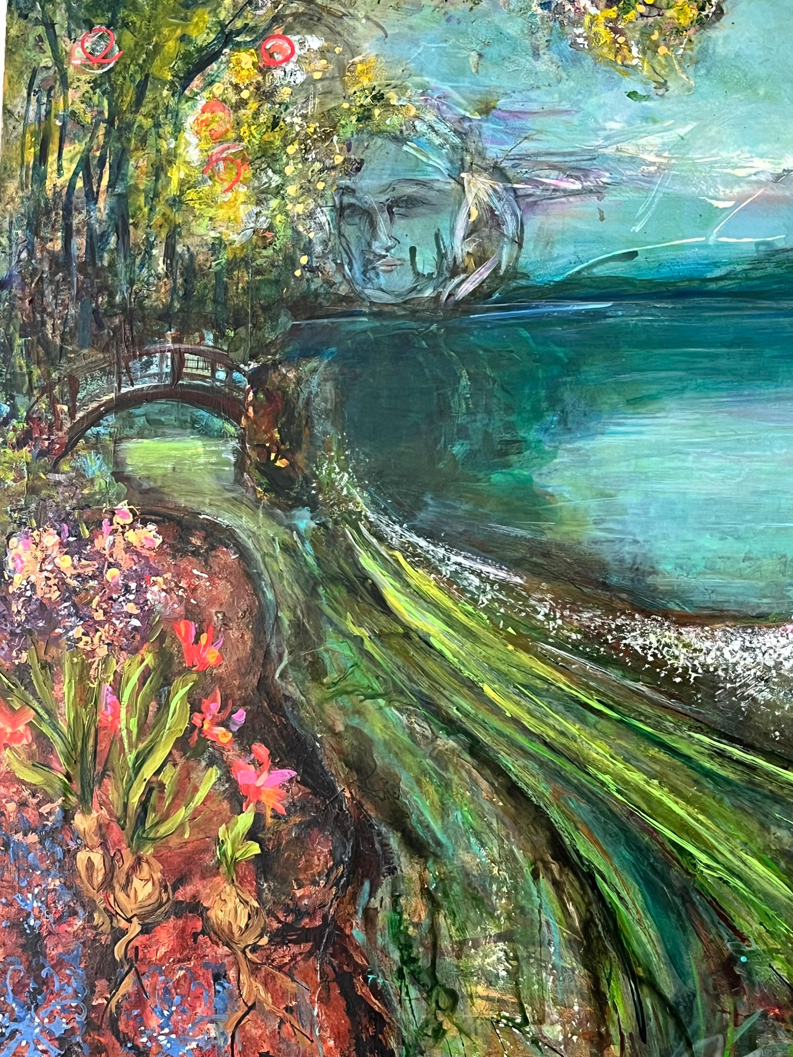 Acqua sotto i ponti (grande) - Landscape Painting Grigio di Christine Ilewski-Huelsmann