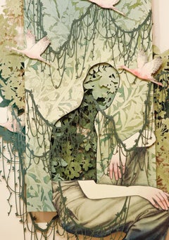 "Celadon" Hand cut diorama of pencil, watercolor, and charcoal