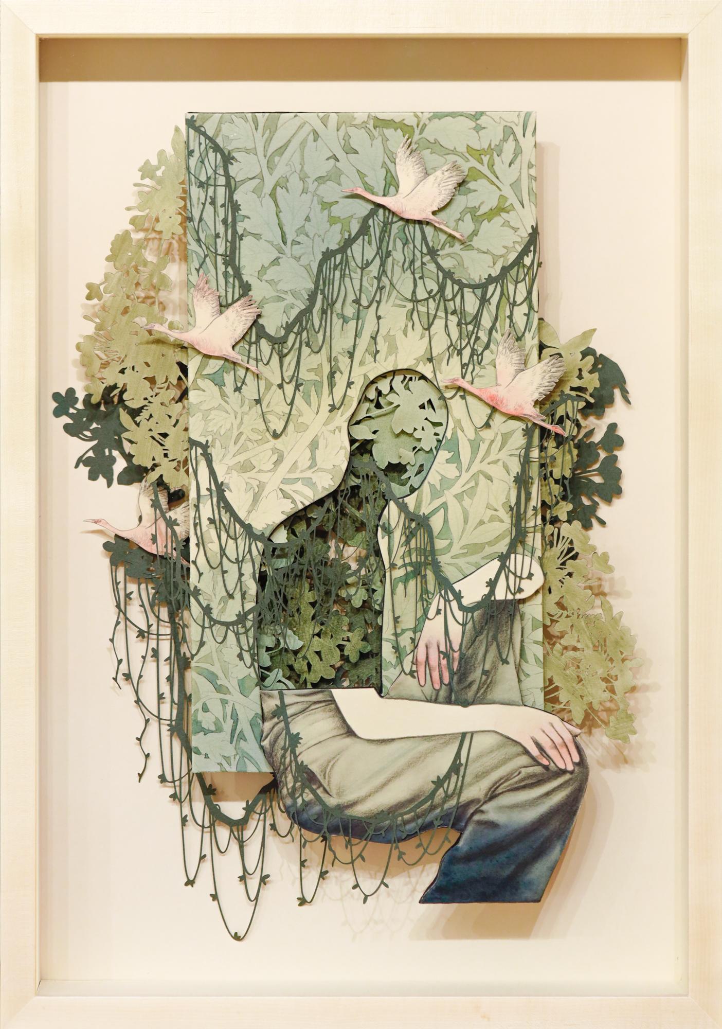 "Celadón" Diorama recortado a mano de lápiz, acuarela y carboncillo - Mixed Media Art de   Christine Kim