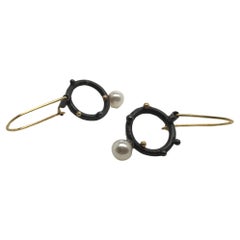 Christine MacKellar Earrings, Oxydized Sterling Silver, Open Circles w/ Pearls 