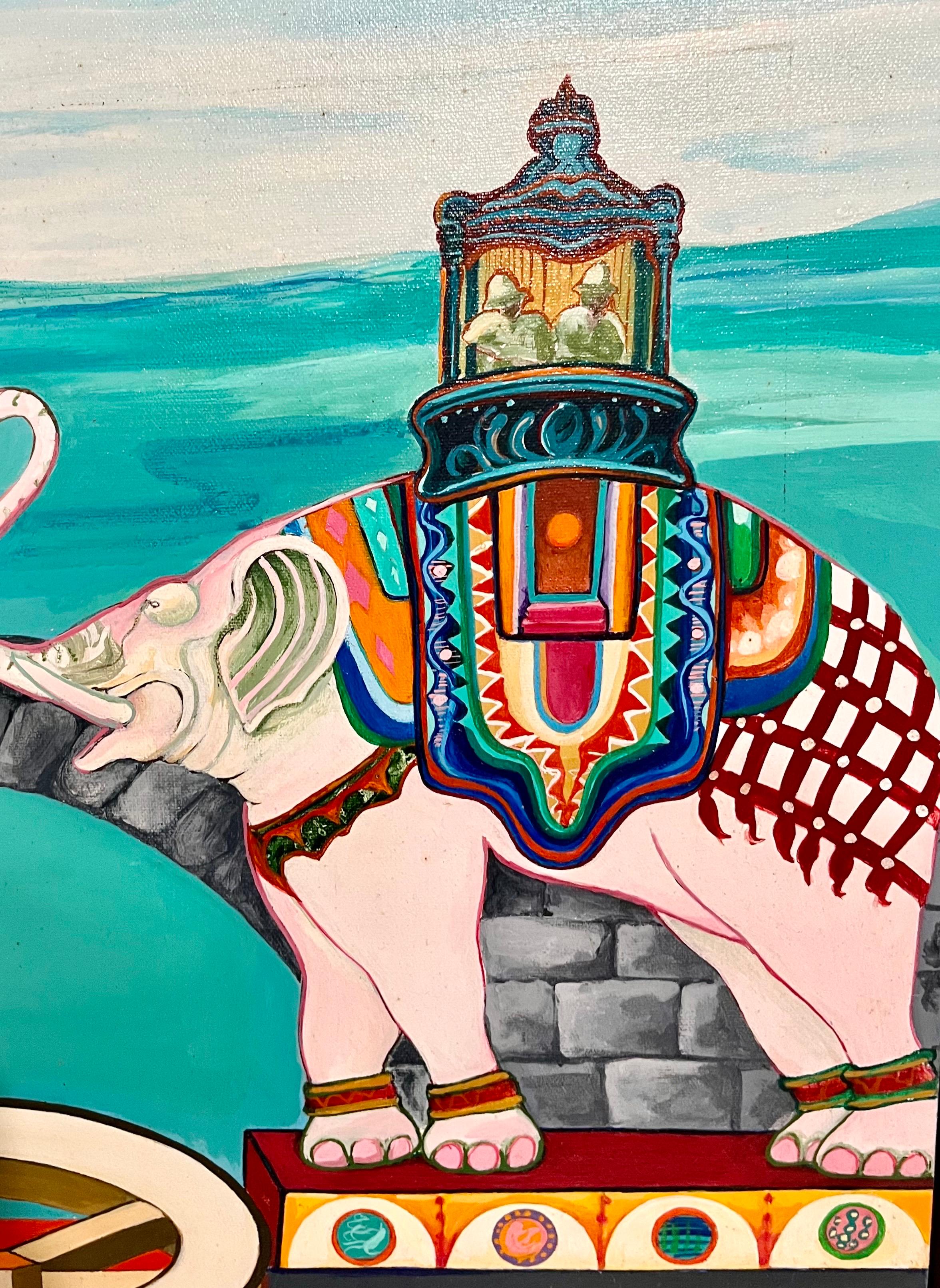 2002 Lebendige Elefanten Öl auf Leinwand Gemälde Christine McGinnis Surrealismus Kunst im Angebot 2