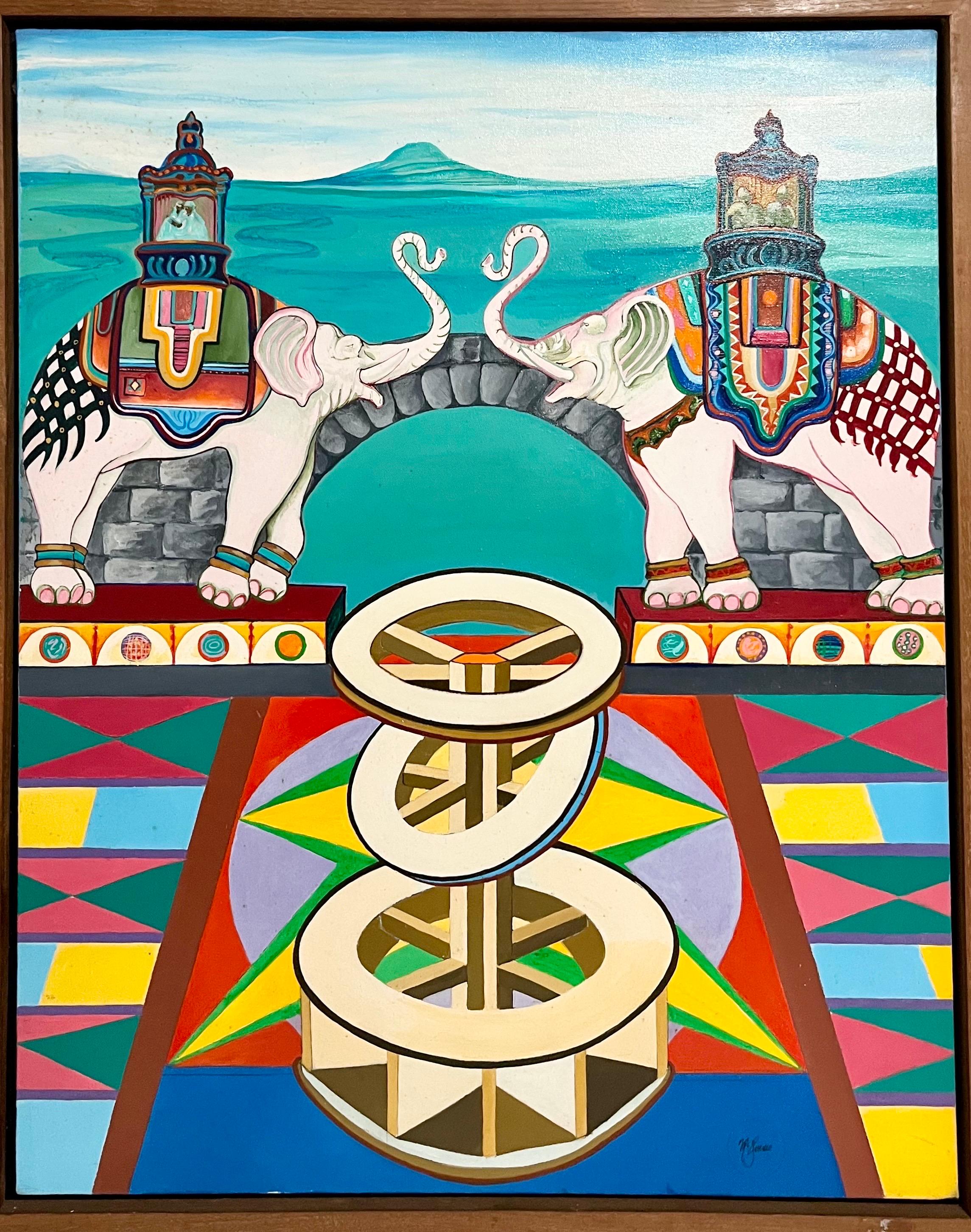 Christine McGinnis LaPelle (Amerikanerin, 1937-2019)
"Wächter der Ringe" 
Rahmen: 32" X 26" Bild: 30" X 24"

Christine McGinnis LaPelle, preisgekrönte Künstlerin, Miteigentümerin von Rodger LaPelle Galleries, Künstlerin und Grafikerin. McGinnis war