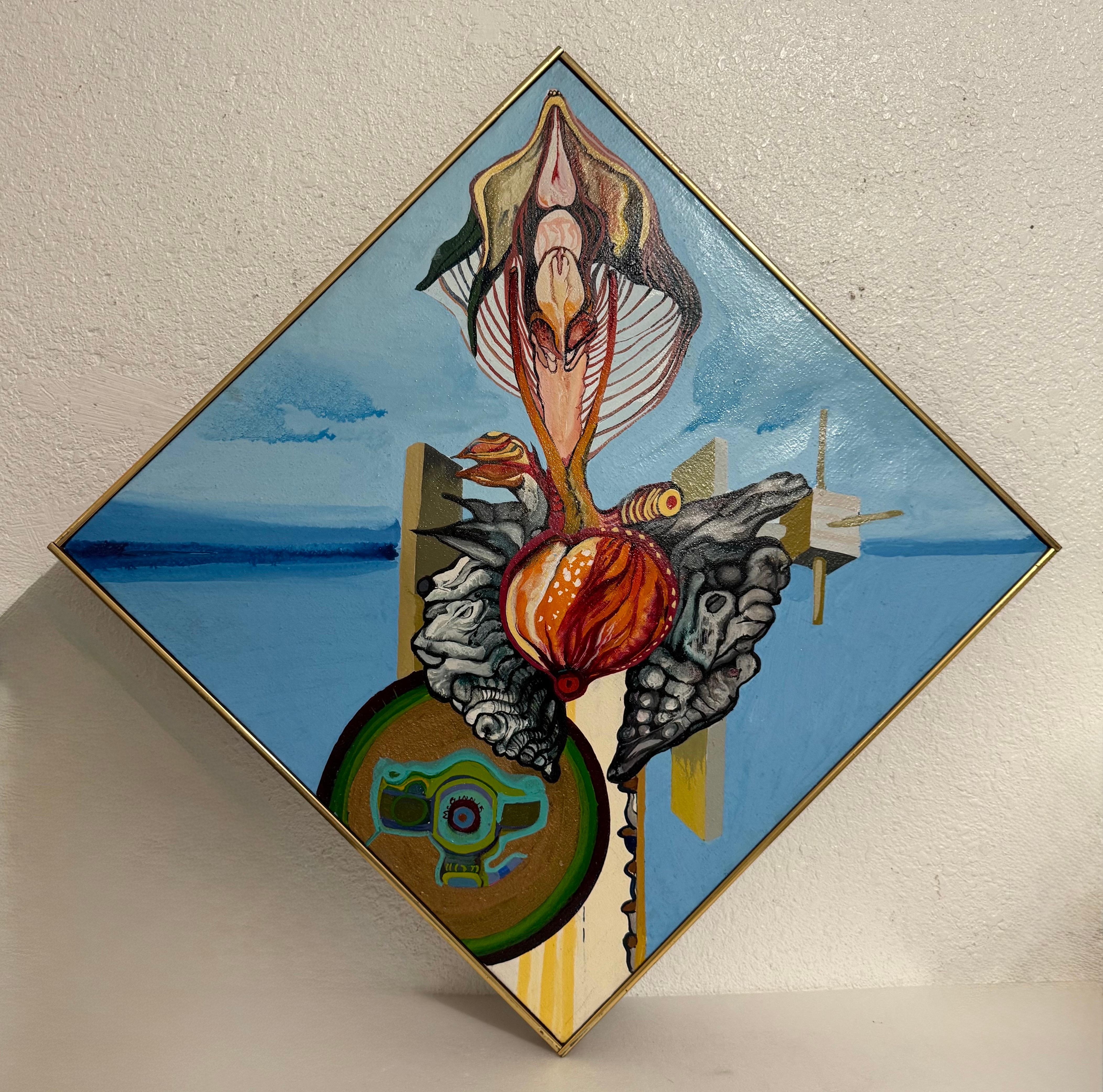 Lebendige Acryl auf Leinwand Surrealistische Erotische Blumen Malerei Christine McGinnis im Angebot 1