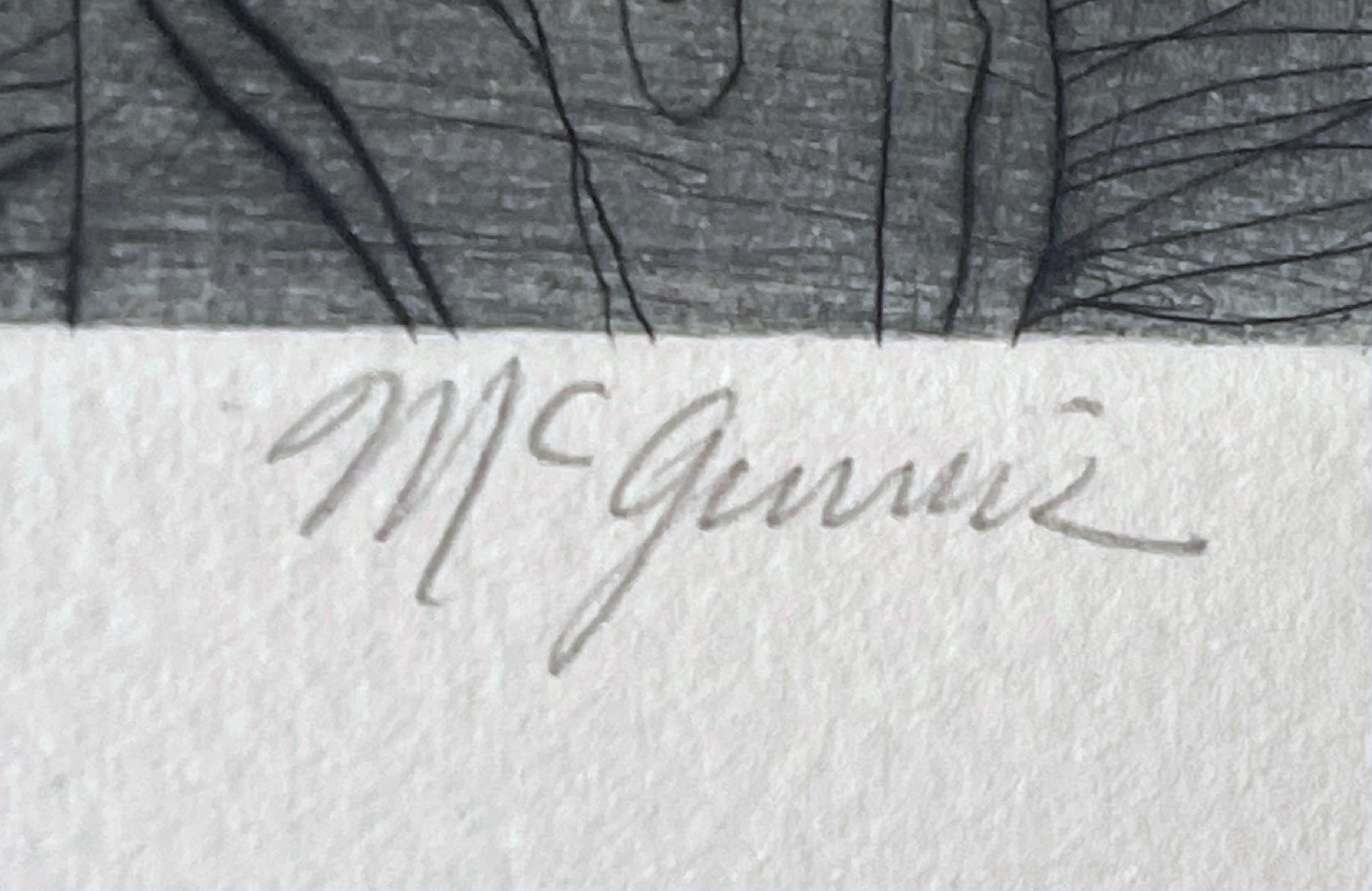 Great Horned Owl, Etching on paper, pencil signed, titled and annotated Proof - Print by Christine McGinnis