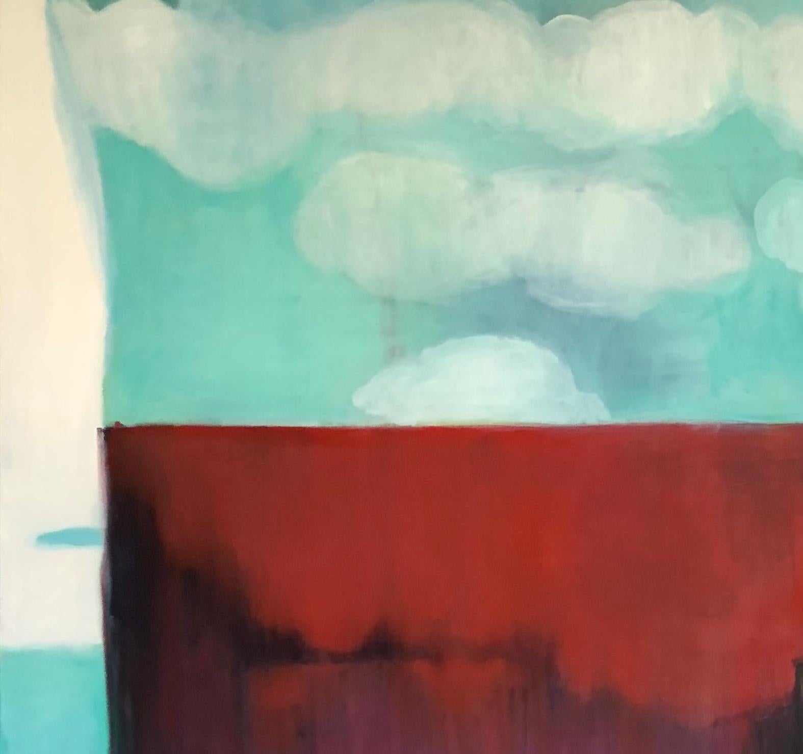«laz..., bleu, rouge, rose vert, grande peinture à l'huile abstraite poétique  - Painting de Christine Morin
