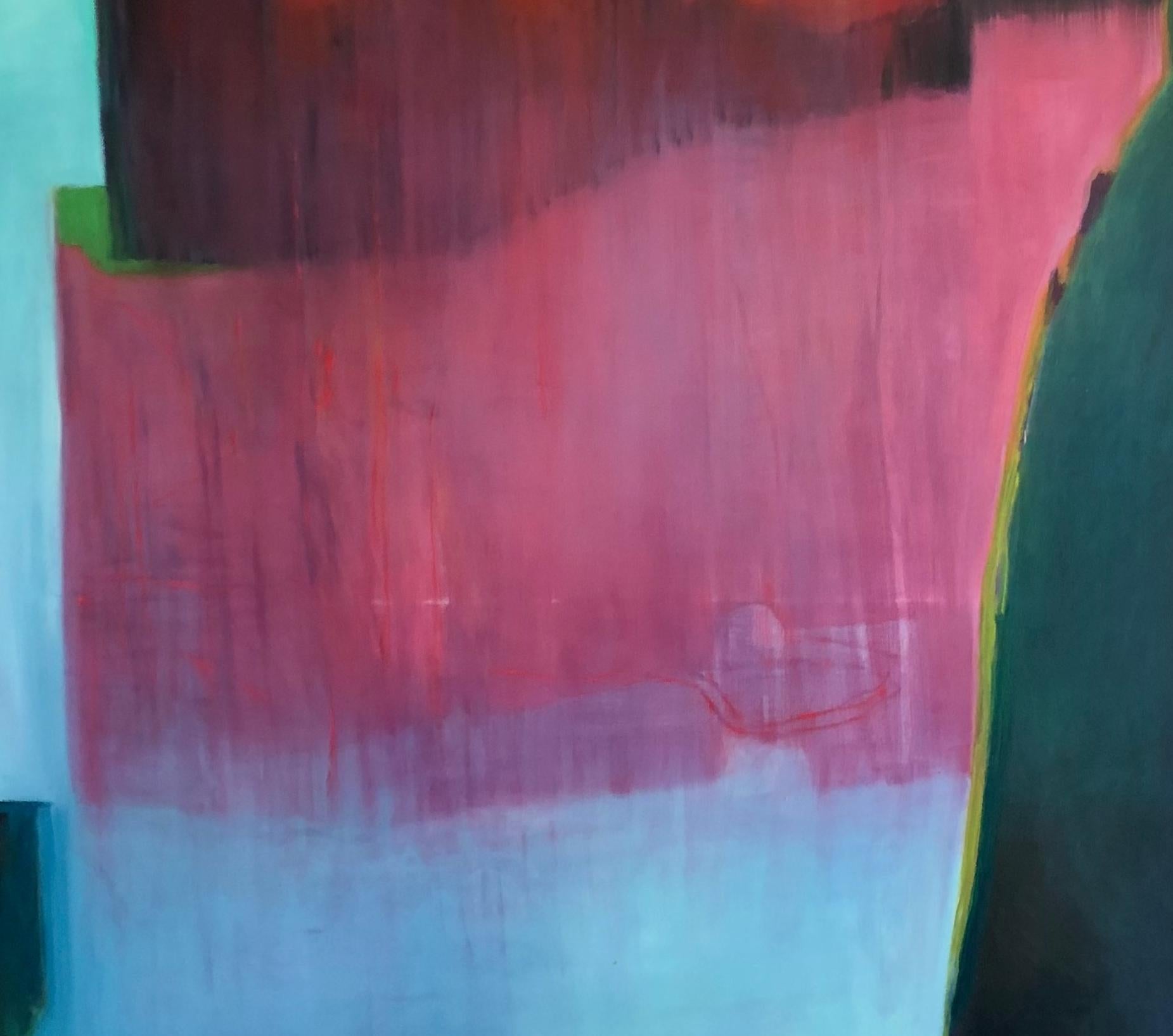 «laz..., bleu, rouge, rose vert, grande peinture à l'huile abstraite poétique  en vente 1