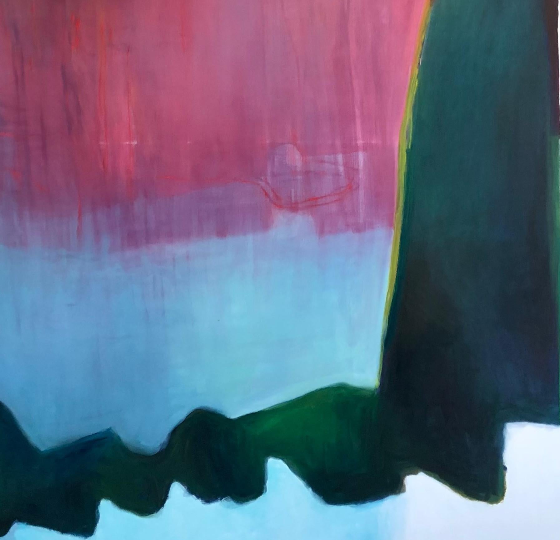 «laz..., bleu, rouge, rose vert, grande peinture à l'huile abstraite poétique  en vente 2