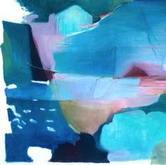 "The Horizon Watches us", Rose Blue Square Large Abstract Poetic Oil Painting