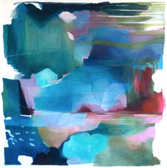 „The Horizon Watches us“, Roségold, quadratisches, großes, abstraktes, poetisches Ölgemälde 