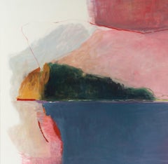 "The Mermaid and the Sea",  Rose Red Green BLue Abstract Landscape Oil Painting