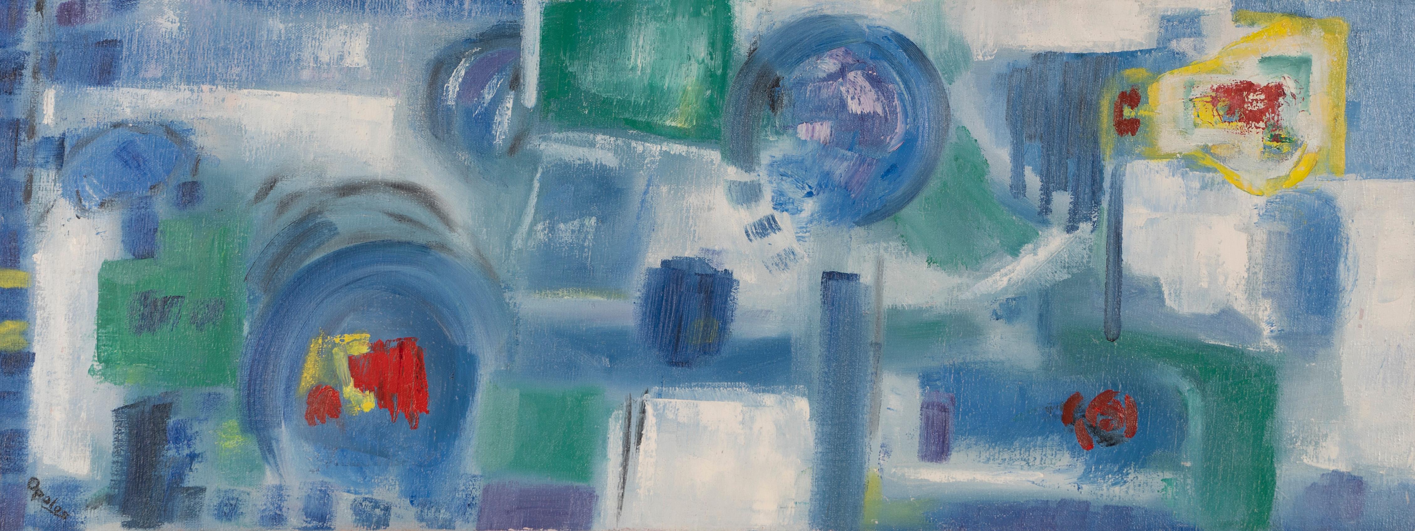 Antikes, signiertes Original-Ölgemälde, amerikanischer modernistischer abstrakter Expressionismus (Blau), Abstract Painting, von Christine Opolus