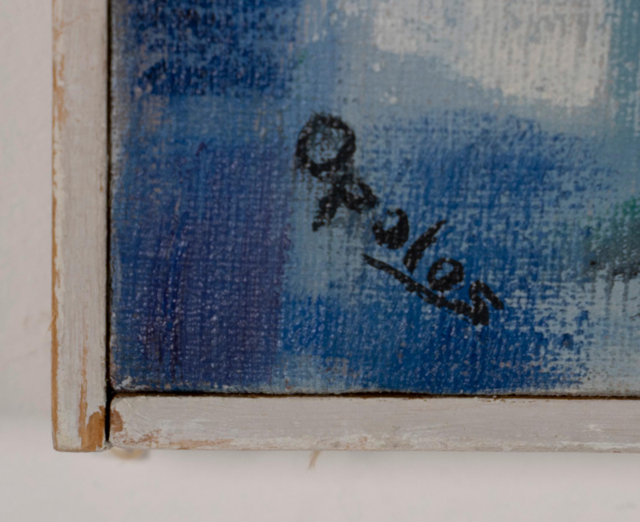 Antiguo cuadro al óleo original firmado por un expresionista abstracto modernista americano en venta 1