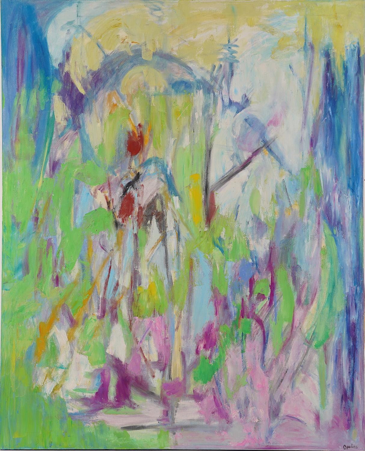 Peinture à l'huile ancienne de grande taille représentant un paysage, représentant une expressionniste abstraite féminine, signée  - Painting de Christine Opolus