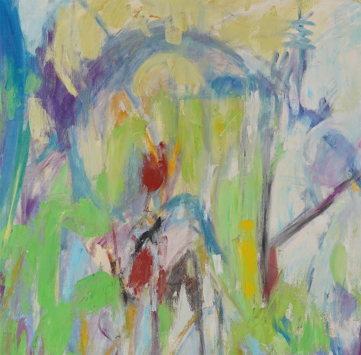 Peinture à l'huile ancienne de grande taille représentant un paysage, représentant une expressionniste abstraite féminine, signée  - Gris Landscape Painting par Christine Opolus