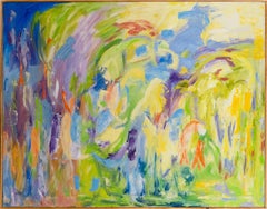 Pintura al óleo grande firmada por un expresionista abstracto modernista de la escuela americana