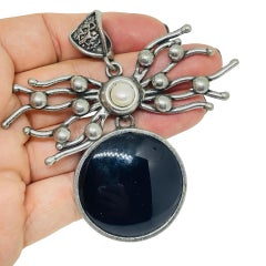 CHRISTINE PHILIPPE signed vintage silver tone glass abstract designer pendant