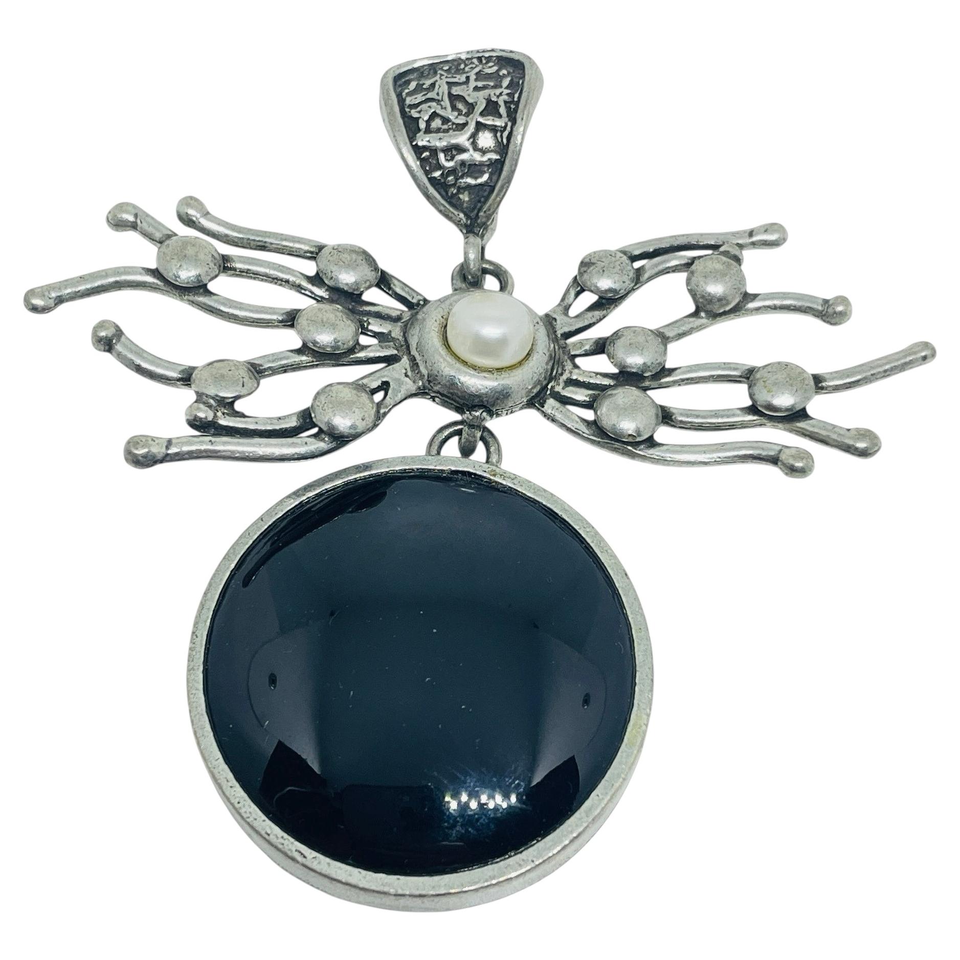 Ciondolo vintage di design astratto in vetro color argento firmato CHRISTINE PHILIPPE