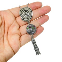 CHRISTINE PHILIPPE signed vintage silver tone glass dragonfly designer necklace