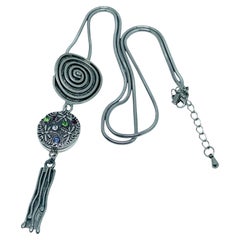 CHRISTINE PHILIPPE signed vintage silver tone glass dragonfly designer necklace