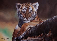 Peinture animalière contemporaine française de Christine Pultz - Bébé Tigre