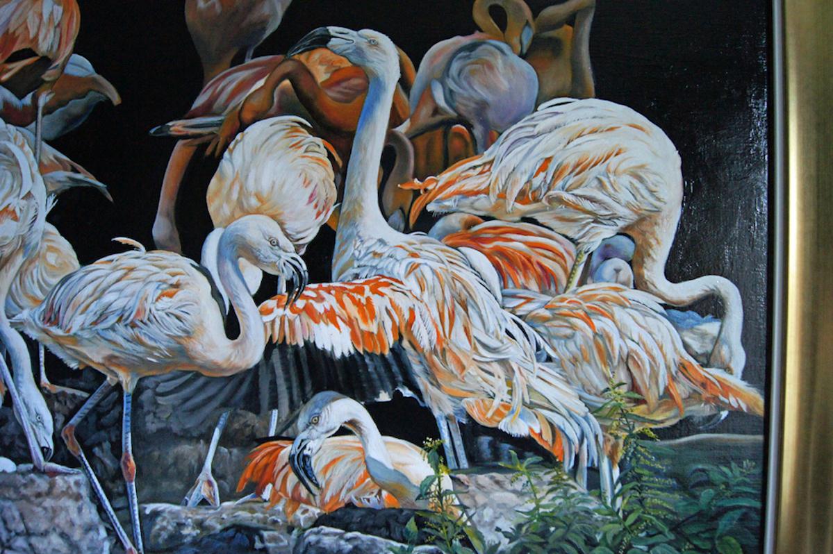 Französisches zeitgenössisches Tiergemälde von Christine Pultz – Concerto di Fenicotteri im Angebot 9