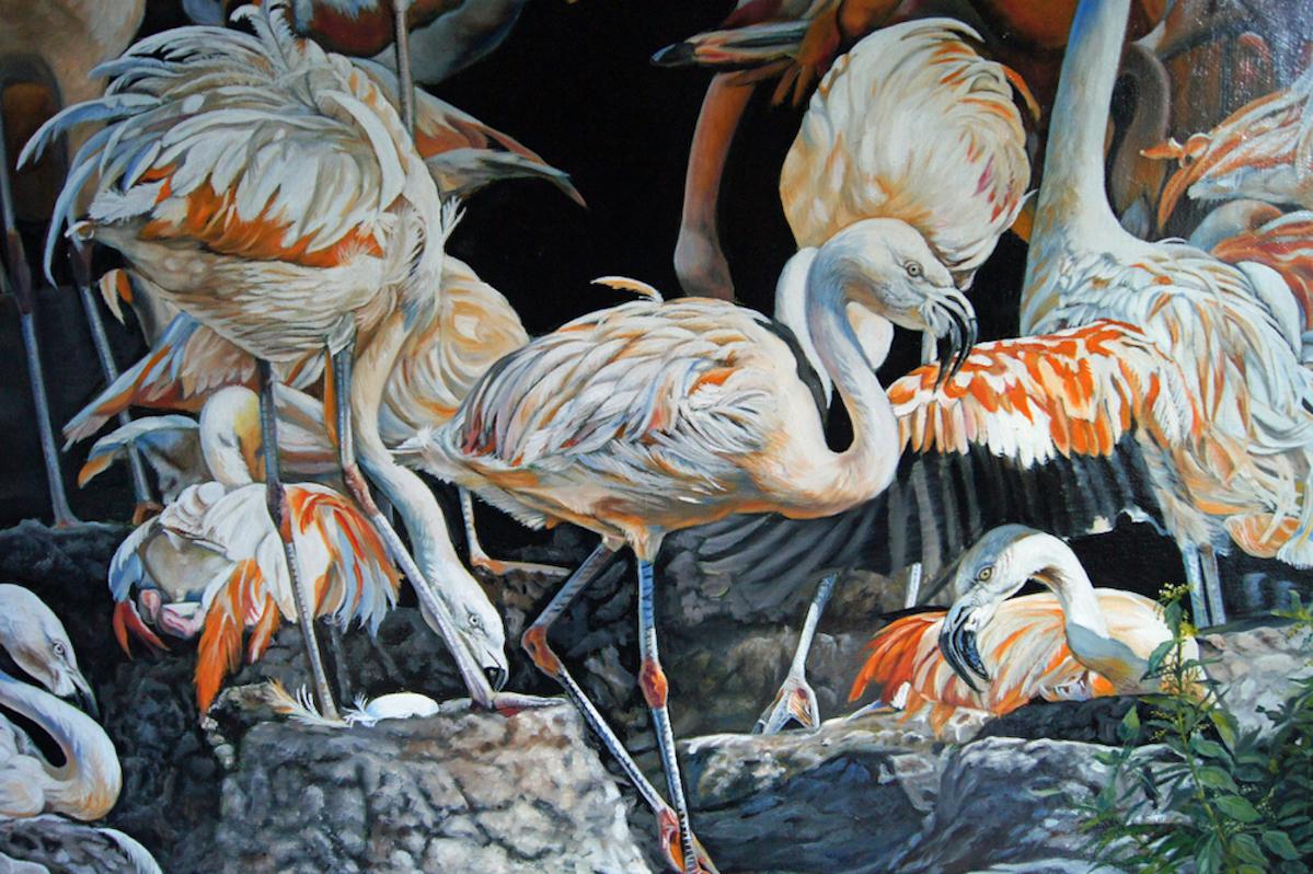 Französisches zeitgenössisches Tiergemälde von Christine Pultz – Concerto di Fenicotteri im Angebot 10