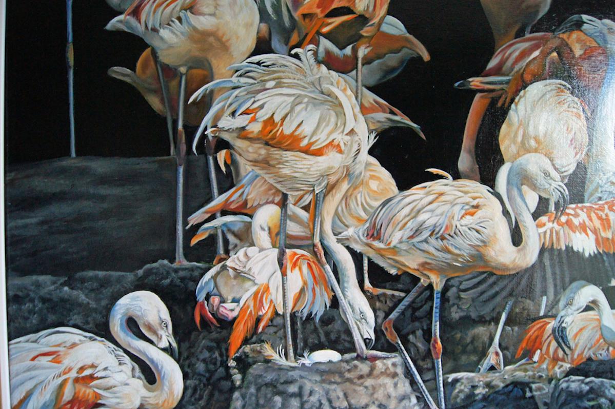 Französisches zeitgenössisches Tiergemälde von Christine Pultz – Concerto di Fenicotteri im Angebot 6