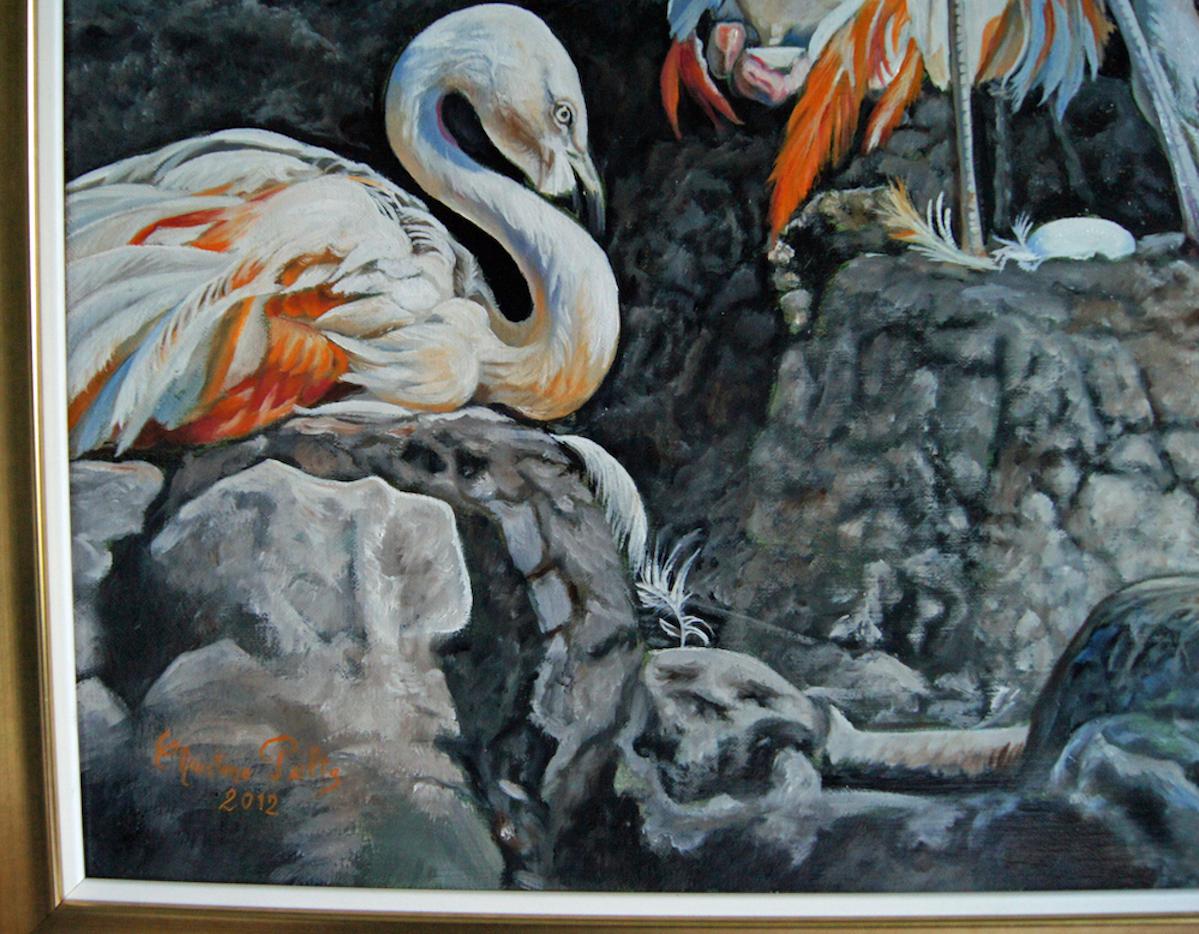 Französisches zeitgenössisches Tiergemälde von Christine Pultz – Concerto di Fenicotteri im Angebot 7