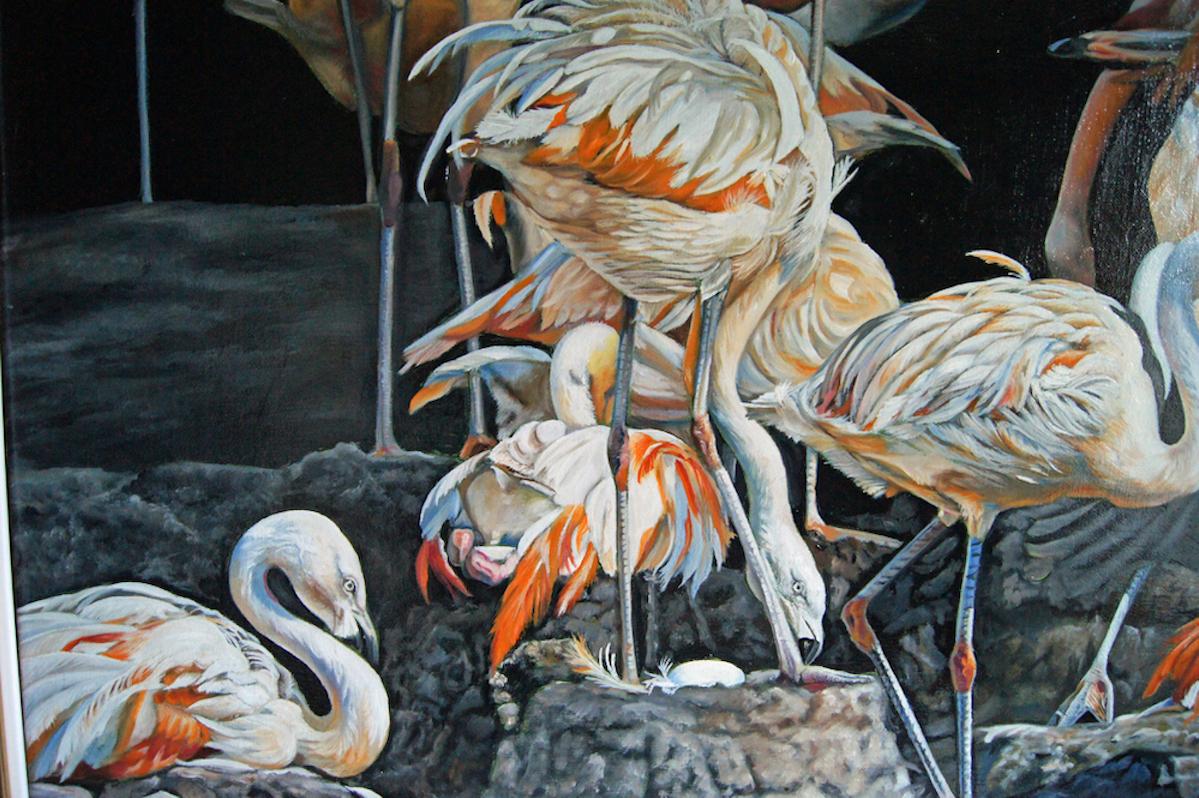 Französisches zeitgenössisches Tiergemälde von Christine Pultz – Concerto di Fenicotteri im Angebot 8