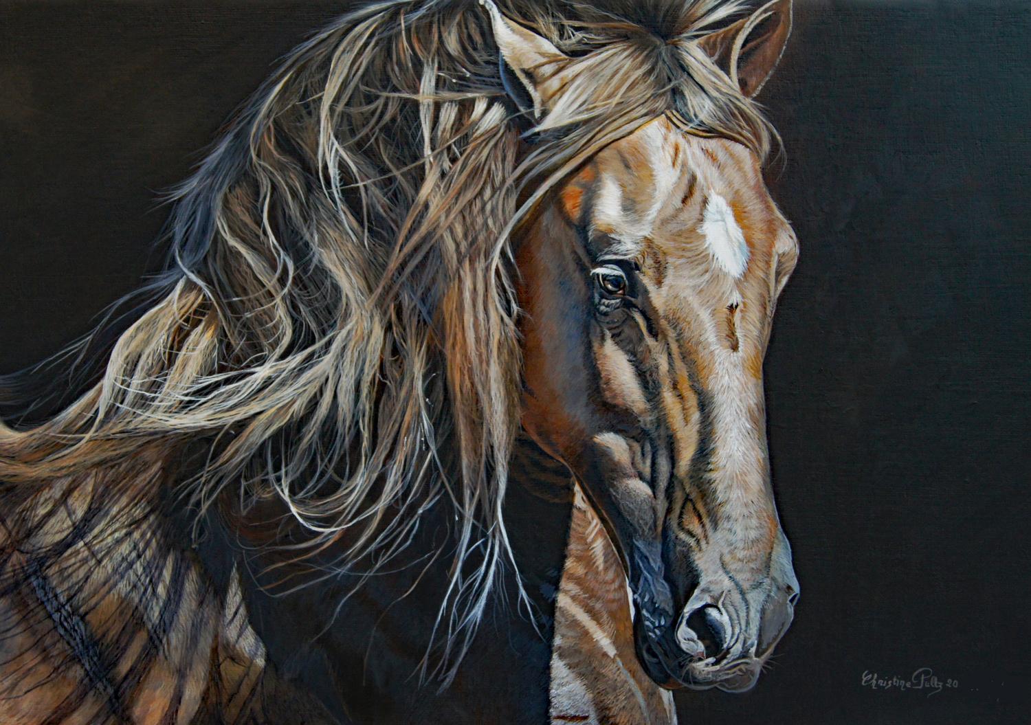 Französische zeitgenössische Tiermalerei von Christine Pultz - L'Indomptable