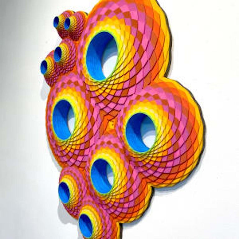 Double Pink Pentuple, Wood Wall Sculpture by Christine Romanell For Sale 1