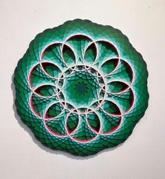 Green Ring, Abstract Geometric circular wall sculpture with green hues