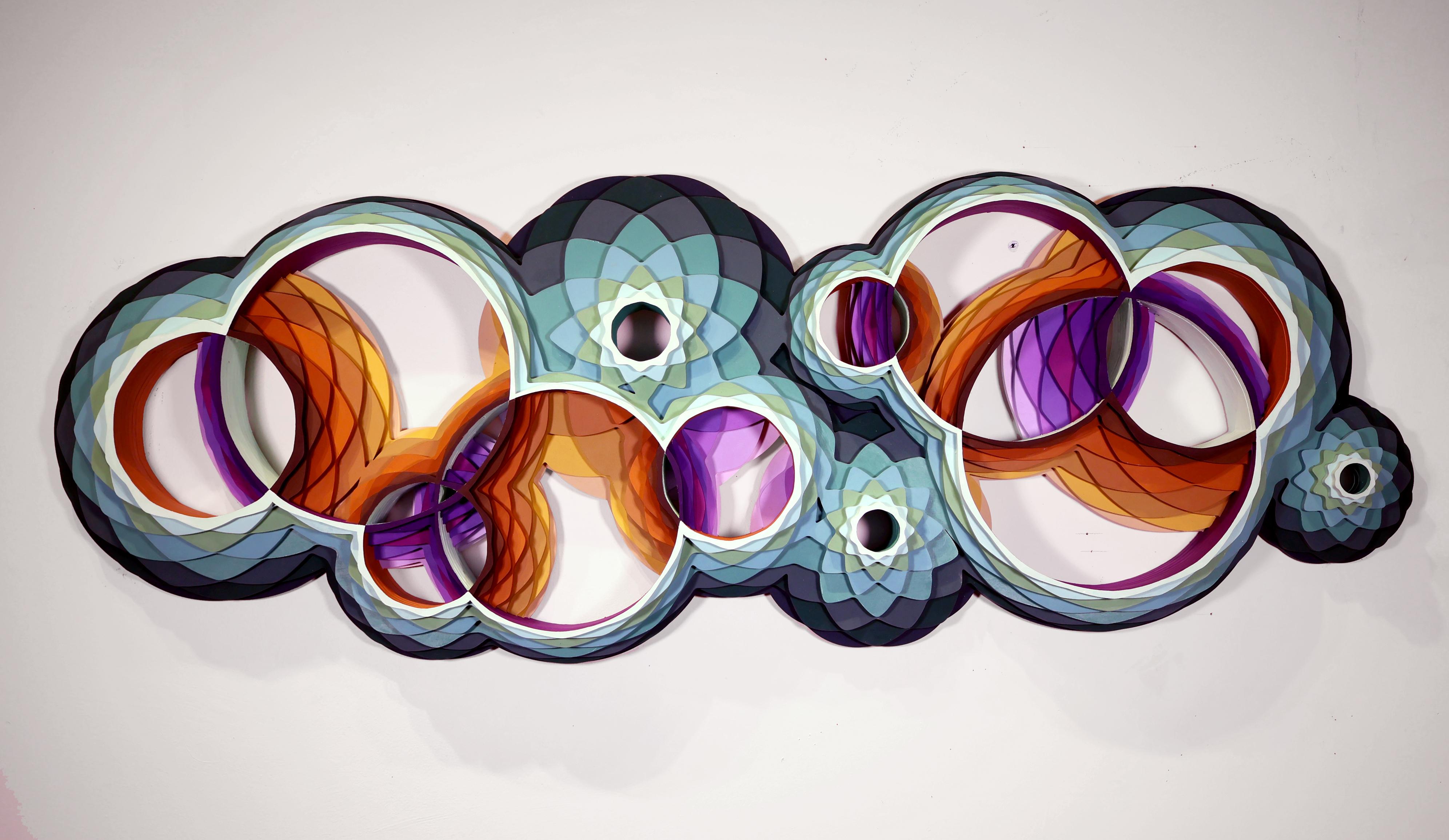 Sculpture murale géométrique Aqua, Art circulaire tridimensionnel, diversité infinie en vente 2