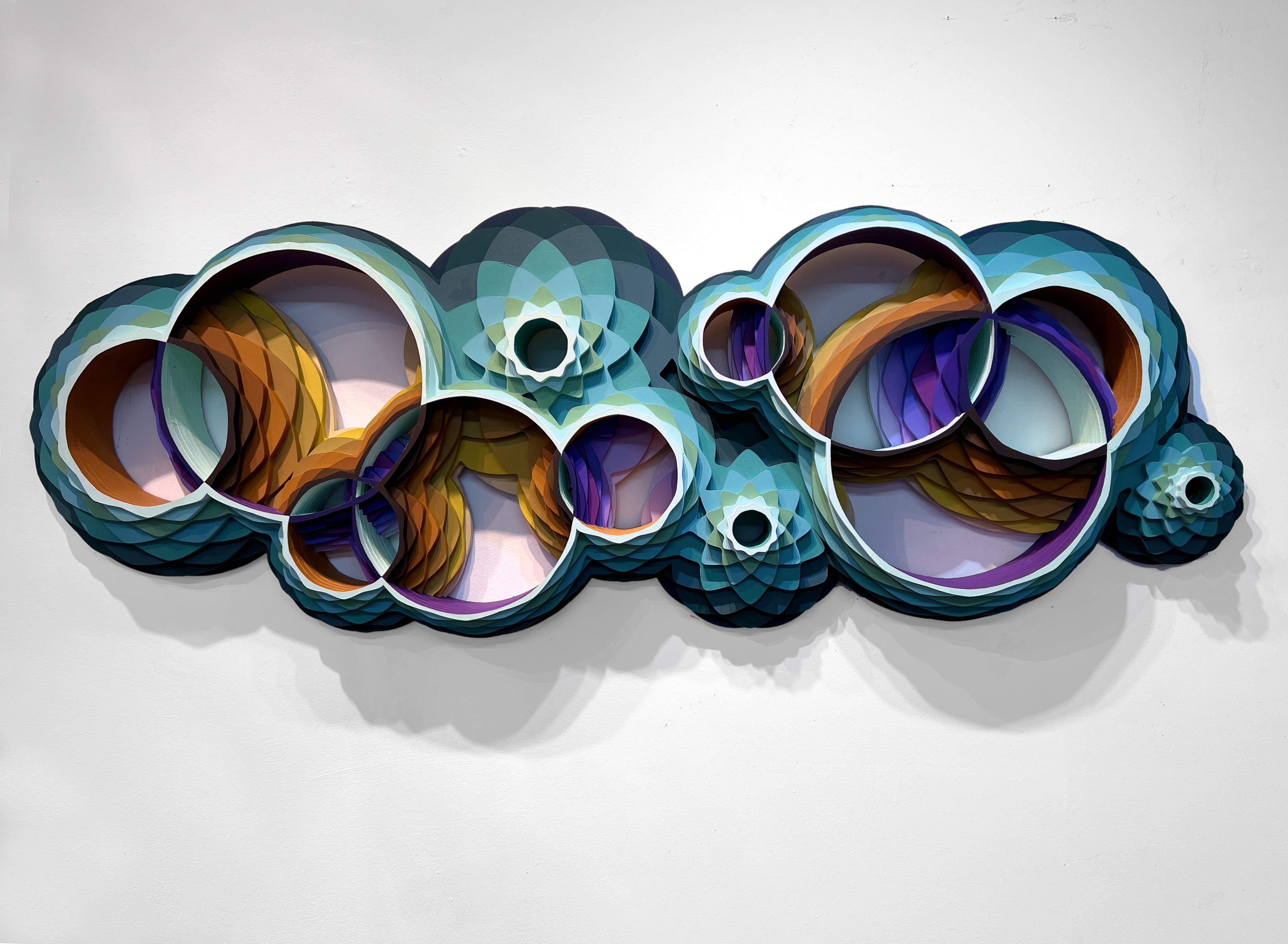 Diversidad Infinita Aqua Escultura Geométrica de Pared Arte Circular Tridimensional
